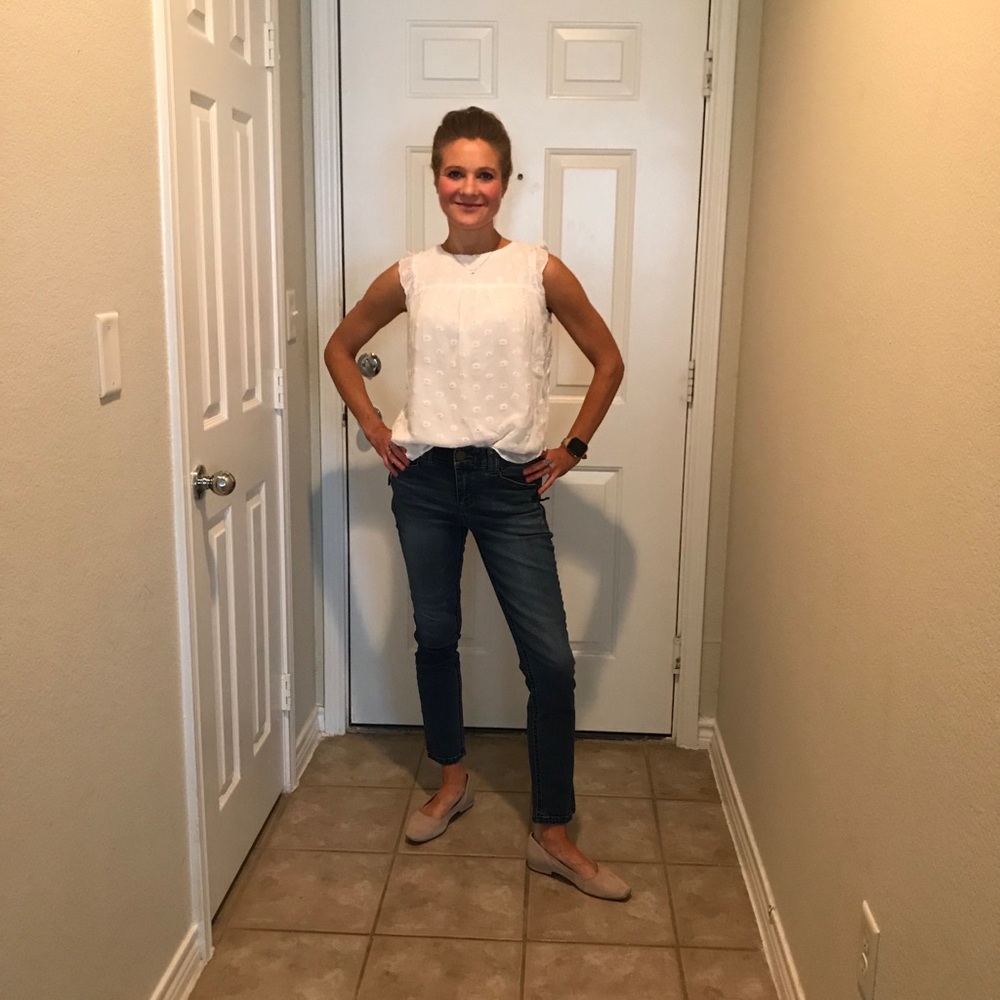 White and gold Loft sleeveless chiffon top
